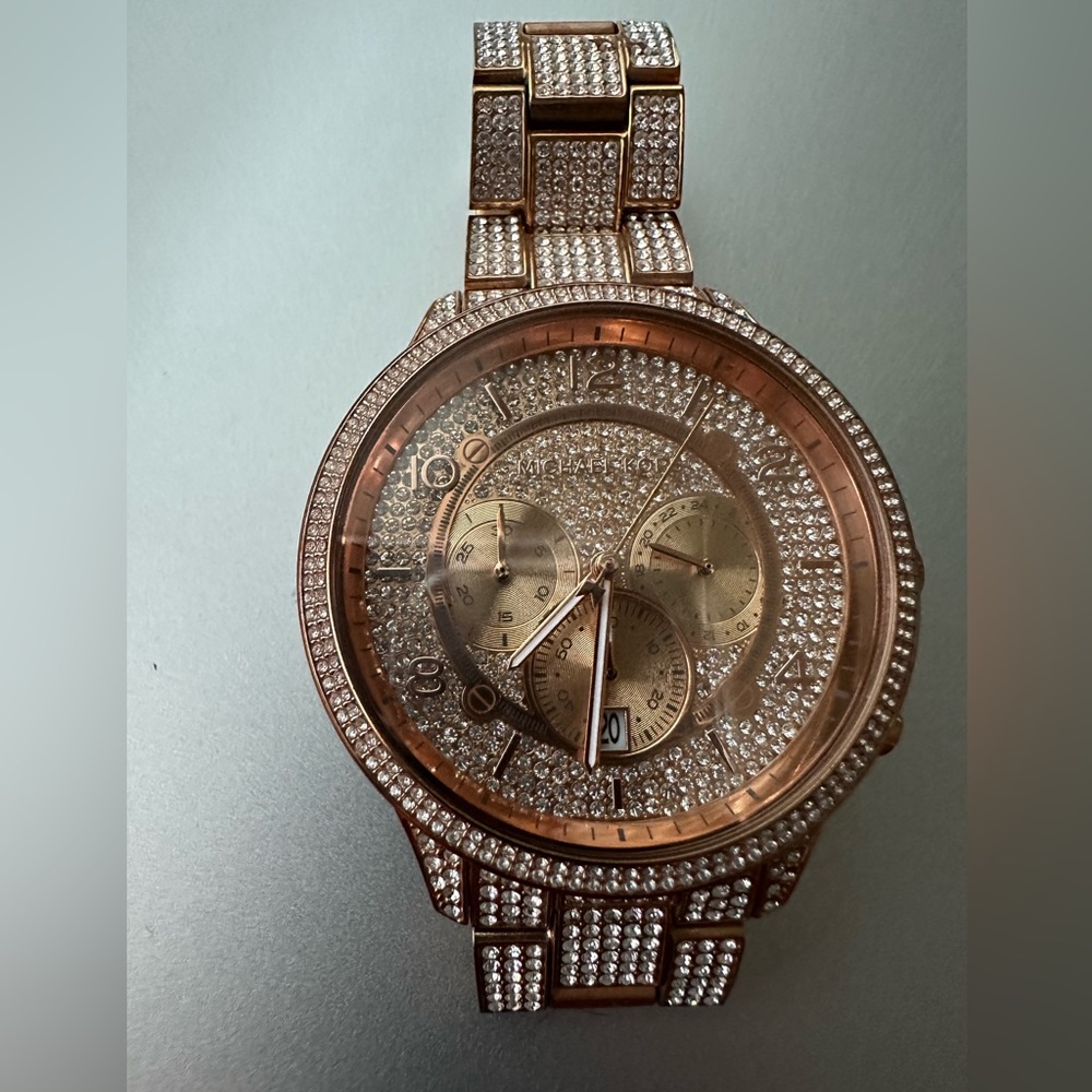 Michael Kors MK6635 Oversized Runway Pave Rose Gold Tone Chronograph Watch